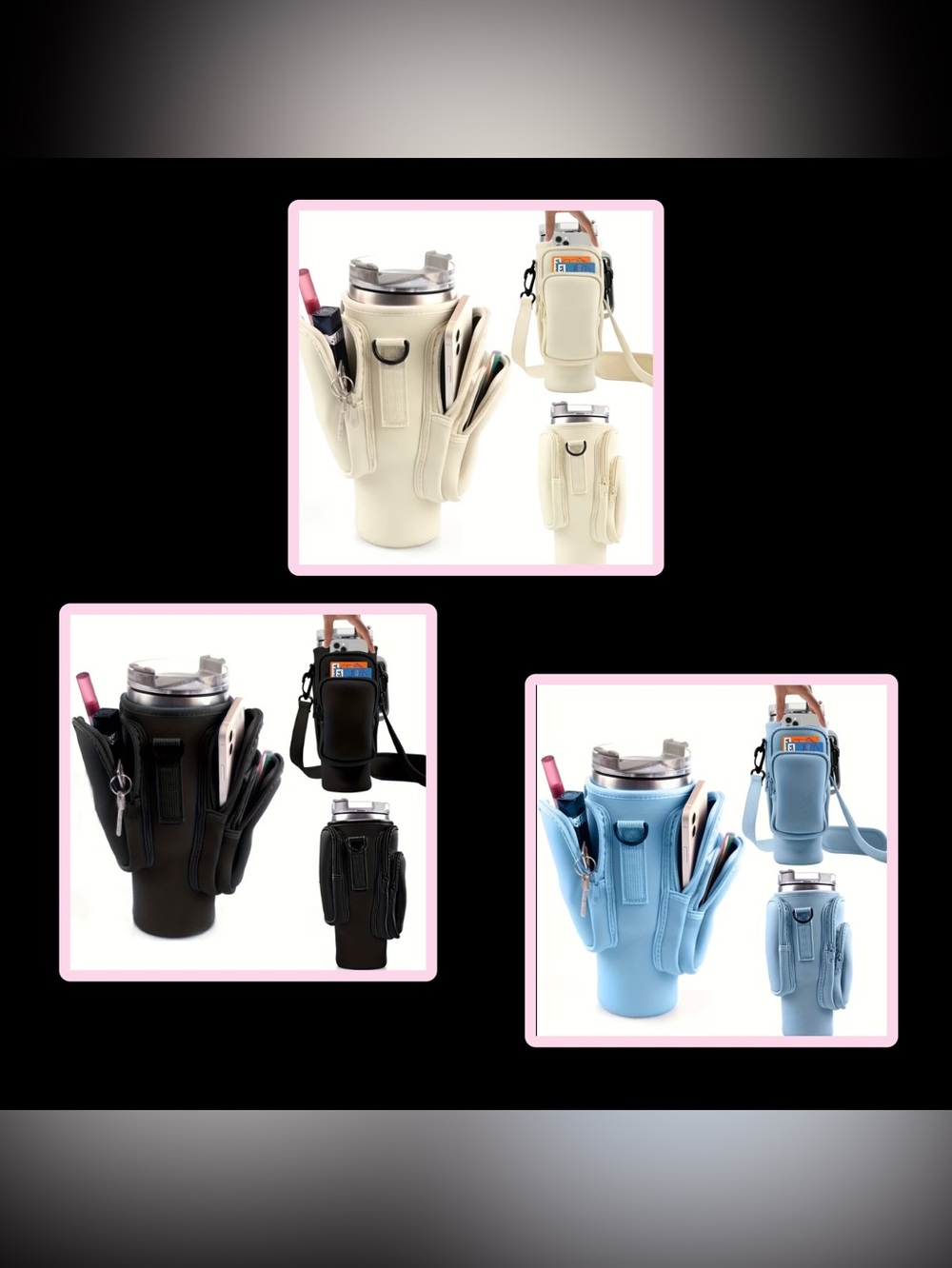 Water Bottle Carrier with Crossbody Strap and Zippered Pockets - Picture 5 of 10